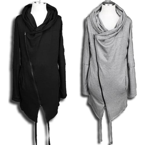 Men asymmetrical design punk hip hop zipper hoodie gothic streetwear men harajuku nightclub stage hooded cloak sweatshirts