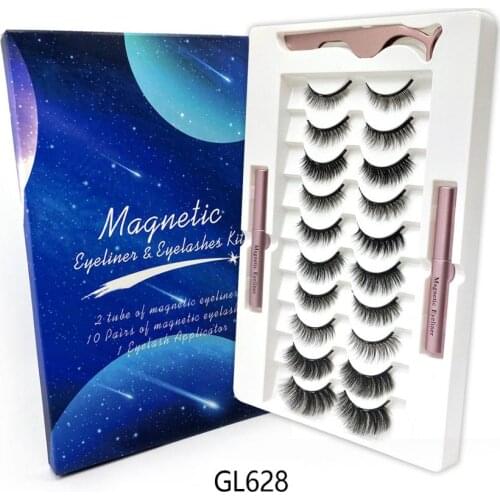 10 Pairs Magnetic Eyelashs set double Magnet Eyeliner Set Waterproof Long Lasting natural Mink False Eyelashes Eyelash Extension