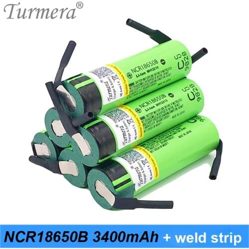 Turmera NCR18650B 18650 3400mAh Battery Welding Nickel for 12V 16.8V 21V 25V Electric Drill Screwdriver Batteries and E-Bike Use