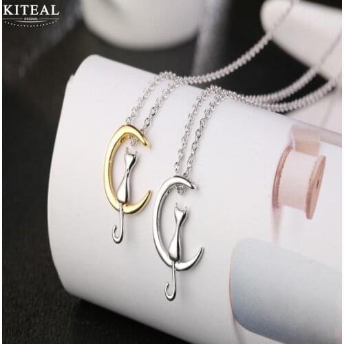 KITEAL New Arrival!! Maiden necklace chains Moon Cat Pendant 45cm（20mm*14mm) collares mujer collier plastron