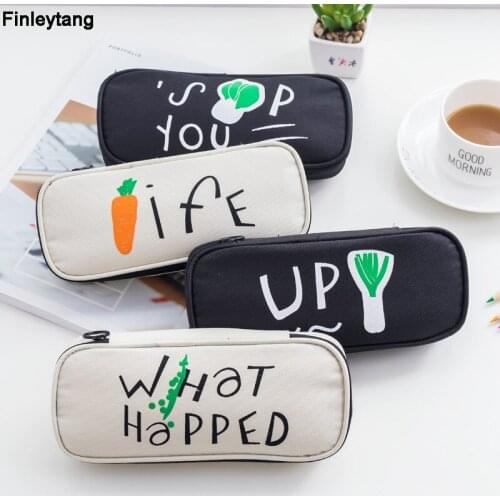New Pencil Case Canvas Food Large Capacity Fashion Stationery Floral Pencil Cases Creative Boy Girl Pencil Bag School Supplies