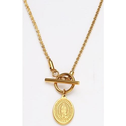 Virgin Mary Necklace Stainless Steel Toggle Necklace For Women Gold/Silver Color Metal Mary Coin Necklace Choker Collier