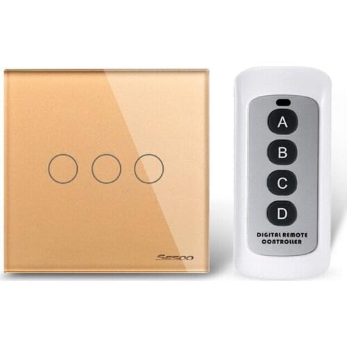 Crystal Glass Panel,3/2/1 Gang 1Way Wireless Remote Control Touch Switch,Remote Touch Light Switch, Wall Light Touch Switch