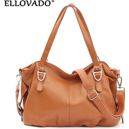 Ellovado Luxury Casual Women Half Moon Bag Shoulder Bag High Quality Genuine Leather Ladies Hand Bags Big Black Crossbody Bags