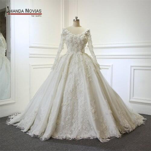 Luxury Shinny Flowers Wedding Dress Back Lace Up Real Work From Amanda Novias wedding dress 2019