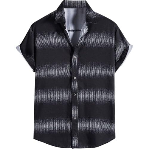 Men summer shirts Vintage Stripe Streetwear Tops Korean Gradient Sports Cardigan Loose Lapels Short Sleeve Blouses Mens Clothing