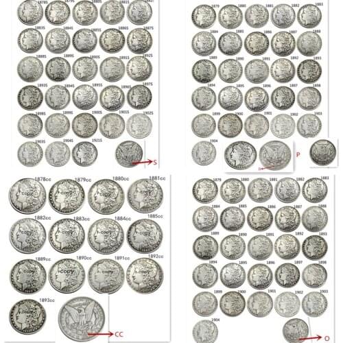 USA Full Set (1878-1921) P/S/D/O/CC 96pcs Morgan dollar Silver Plated Copy Coins