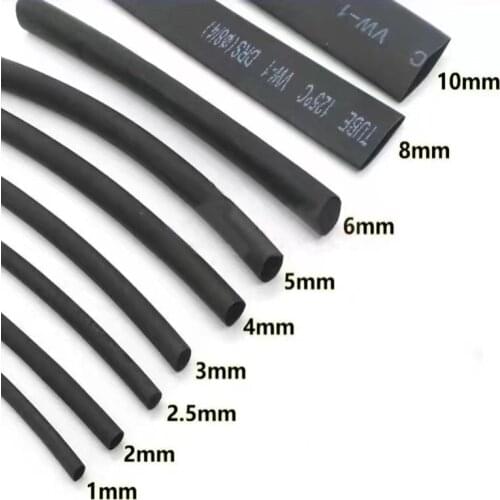 5/1 meter black 1 2 3 5 8 10mm diameter heat shrinkable heat shrinkable tube sleeve winding wire for sale DIY connector repair