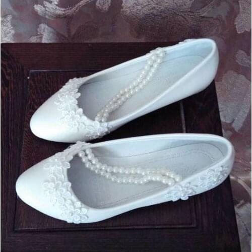 Sweet romantic low heel white lace flowers wedding shoes woman bridal womans spring autumn beading strap handmade wedding shoes
