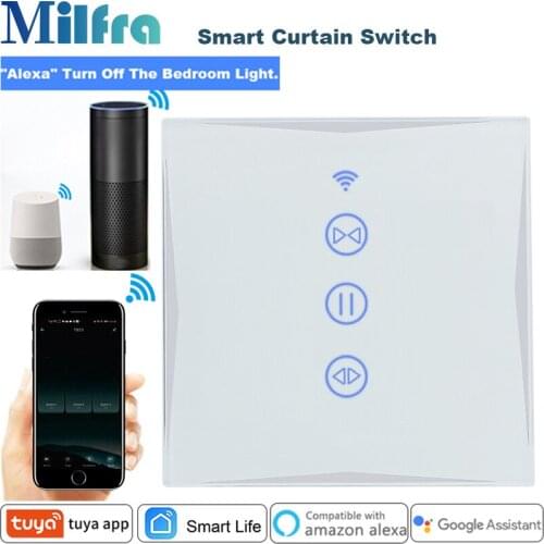 Milfra Wifi Curtain Switch Neutral Wire Required EU 86mm Curtain Smart Switch for Google Home Assistant Alexa Tuya Smart Life