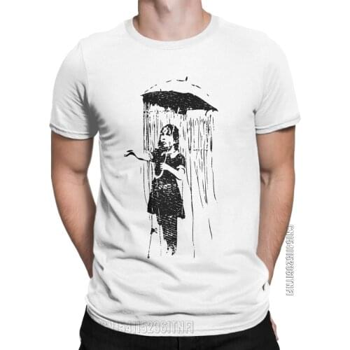 Umbrella Lady T Shirt Mens Pure Cotton Unique T-Shirts Round Neck Graffiti Banksy Street Artist Tees Classic Clothes Gift