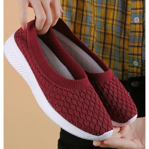 New Sock Sneakers Flat Shoes Women Shoes Slip on Sneakers Women Casual Breathable Mesh Sock Big Size 42 2021 Fashion