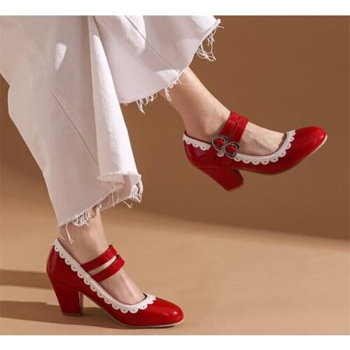 2021 New Arrival Mary Jane Shoes Woman Pumps Fashion Leather Shoes Women High Heels Large Size 48