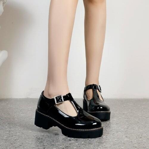 Roman Womens Mid Chunky Creepers Heel Platform Shoes Summer Strap Sandals Casual Gothic Black Oxfords Retro Patent Leather Plus