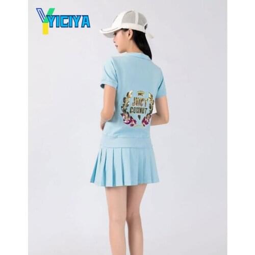 YICIYA short sleeve pleated skirt suit womens high waist version slim temperament tennis leisure sports two piece set,met