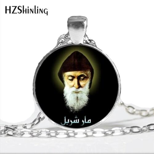 NS-00804 New Design Saint Charbel Necklace Art Picture Glass Dome Jewelry St Charbel Pray Pendant Necklaces for christians HZ1