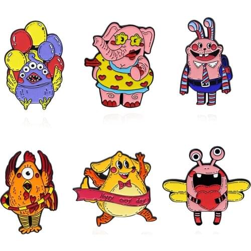 Happy every day Cartoon animals Lapel Pin Bird chicken elephant rabbit dog bee Fun Brooches forest sports meeting badge