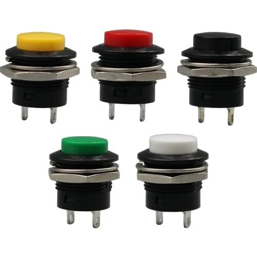 1Pcs PB02 16mm OFF-(ON) Momentary Plastic Round Push Button Switch SPST