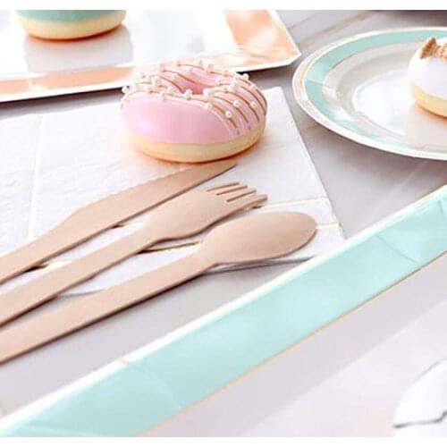 10pcs Wooden Disposable Cutlery Birthday Party Decorations Disposable Partys Assiette Jetable Cumpleaños Rietjes Fork And Knife