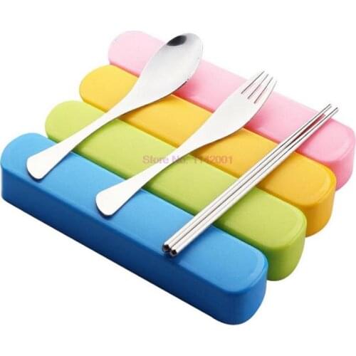 100set 4pcs/set Tableware Set New Fork Set Travel Camping Stainless Steel Cutlery Portable Box Case Picnic Work Tableware Set
