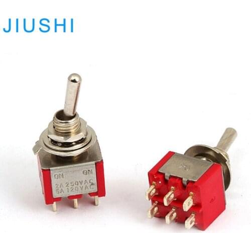 MTS-202 red toggle switch 2A250V 5A120V on on 6mm DPDT 6P zhejiang