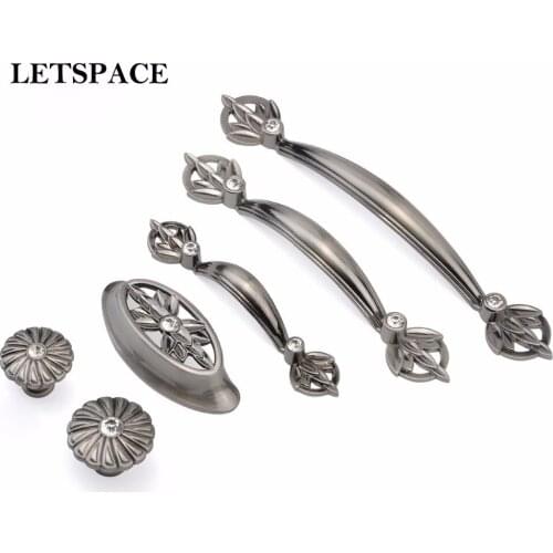 128mm Antique diamond furniture decorative handle crystal kitchen cabinet pull Wardrobe door knobs gold silver dresser pulls3.8"