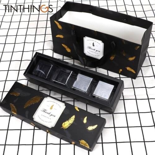 20 PCS Wedding Box For Candy Chocolate Sweet Gift Box Packaging Black Bronzing Feather Birthday Party Favor Paper Bag Cake Box