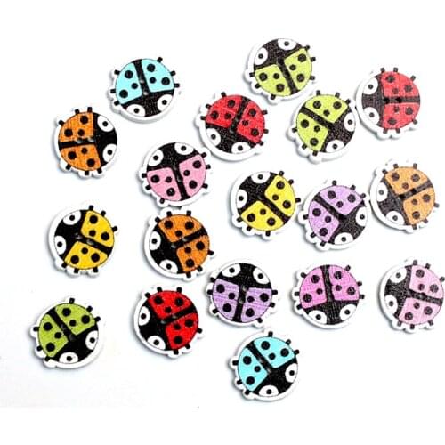50Pcs 16x15mm Wooden Ladbug Sewing Buttons For Clothing Flatback Cabochon Scrapbooking Crafts Bouton Decoration Diy Accessories