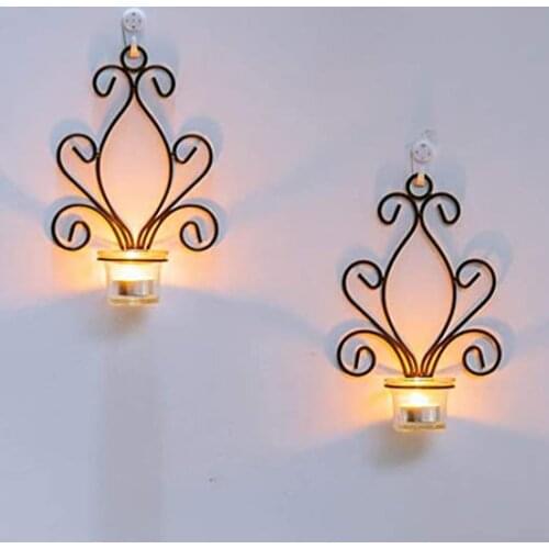 ABSF Candle Holders,Wall Mounted Tea Light Candlesticks,for Bedroom Bathroom Living Room Foyer Balcony Decoration,Black,2 Pcs
