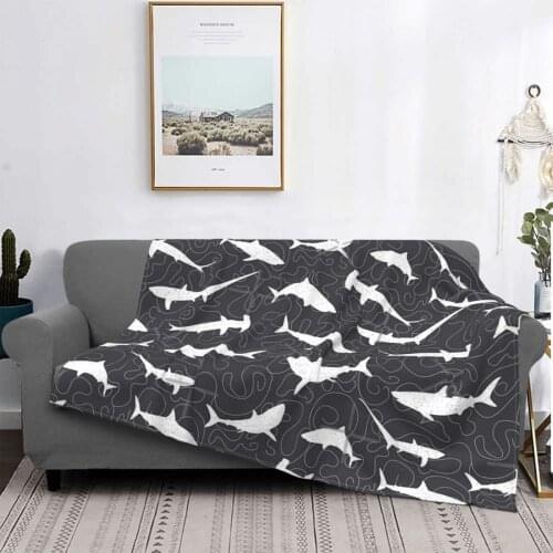Shark Frenzy Pattern On Charcoal Grey Throw Blanket Anime Rug Sofa Capes Pizza Strandlaken Hamster Plaid