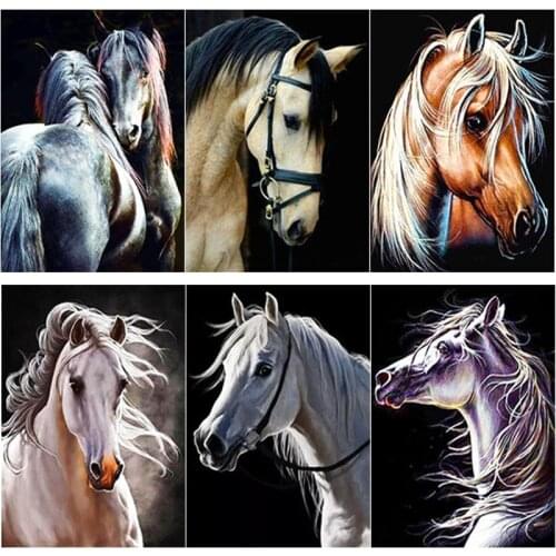 New 5D DIY Animal Diamond Painting Dark Horse Diamond Embroidery Cross Stitch Full Square Round Drill Home Decor Manual Art Gift