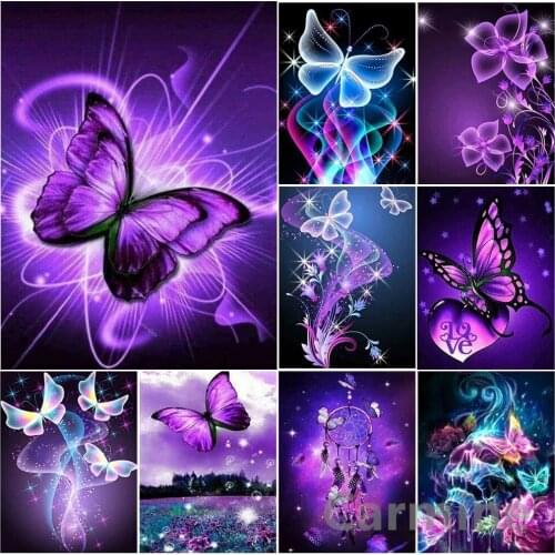 Diamond Painting DIY 5D Purple Butterflies And Flowerscross Stitch Embroidery Full Round&square Drill Home Bathroom Decoration