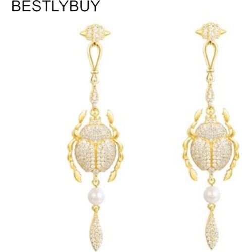 BESTLYBUY 2018 New Collection Luxury AAA Cubic Zirconia Egyptian Scarab Drop Earring for Women Monaco Fashion Dress Up Jewelry
