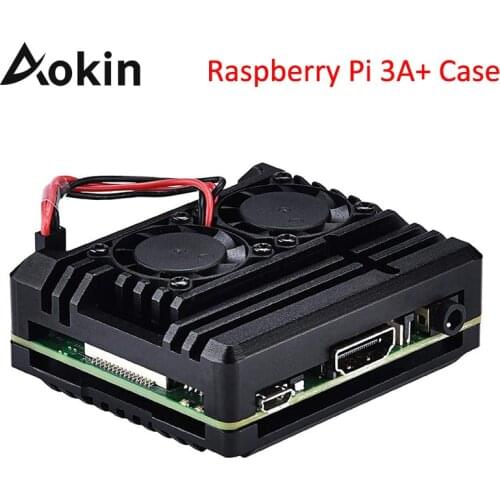 Aokin for Raspberry Pi 3A+ Case Heat Sink Raspberry Pi 3A+ Shell Aluminum Alloy Dual Cooling Fan Case