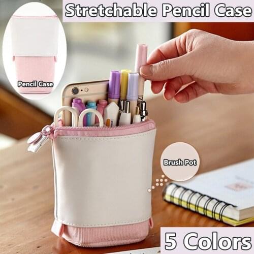 5 Colors 1pc For Stationery For Students PU Leather Simple Kawaii Creative Fold Portable Pencil Case Cosmetic Bag