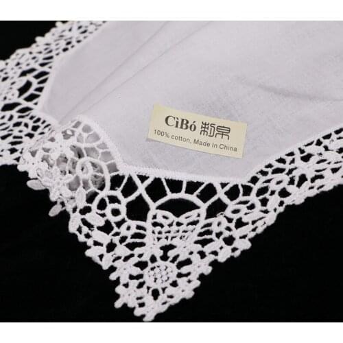 D604: White premium cotton lace handkerchiefs 12 piece/pack blank crochet hankies for women/ladies wedding gift