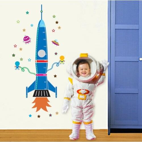 Rocket Space Height Measure Wall Stickers Child Growth Ruler Stickers Home Decoration Height Wall Sticker Nursery Stickers