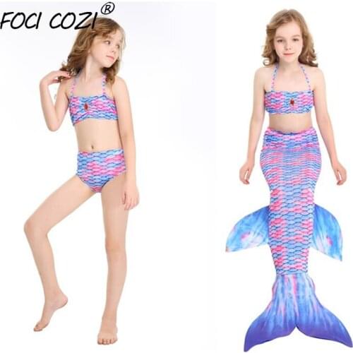 3pcs Children Mermaid Tails Costume Be A Mermaid Swimsuit Girls Kids Cosplay Mermaid Tail Blue/Set For 2-9T Kids Tube Tops