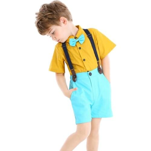 2021 Summer New Spanish Boys Sets Shirts+Shorts Overalls Suit Cotton Toddler Casual Single-Breasted Kids Clothing Sets L848