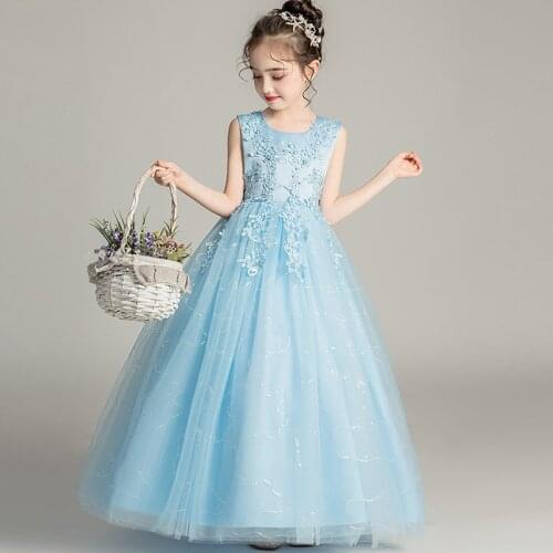 Flower Girls Childrens Wedding Dress First Communion Long Sleeveless Lace Princess Party Prom Dress for Girls Vestido Comunion