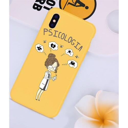 DIFFRBEAUTY Cartoon Cute Teacher Phone Case For iPhone 5 SE XS XR 6 6S Plus Yellow Soft Phone Cover For iPhone 8 7 Plus