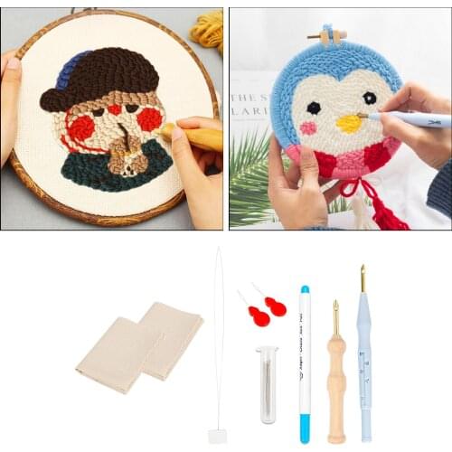 Embroidery Punch Needle, 8Pcs Punch Needle Tool with Embroidery Threaders, Embroidery Cloth, Poking Needle for Beginners Adults