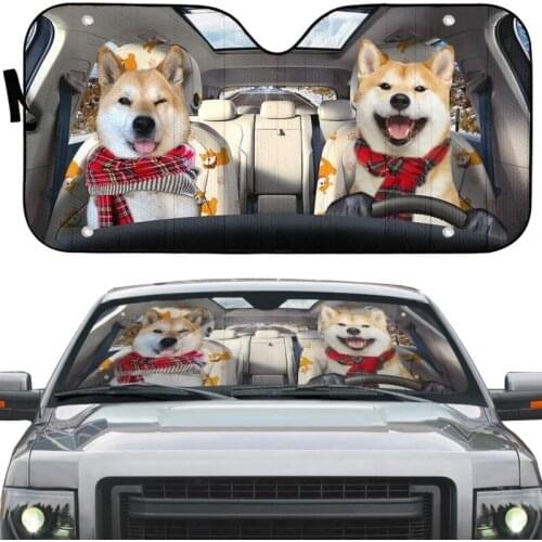 INSTANTARTS Shiba Pinic Time Print Durable Car Accessories Car Sun Shade for Windshield Cars Universal Car Windshield Sun Shade