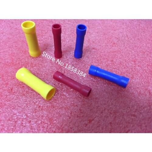 100pcs/lot BV1.25 Insulated Straight Wire Butt Connector BV1 Electrical Crimp Terminals Red Blue Yellow