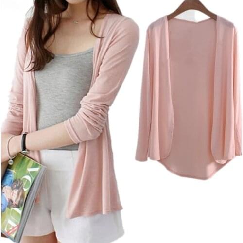 Women Cardigan Summer Autumn Thin Knitted Long Sleeve Cardigans Female Casual Loose Sweater Coat Jacket