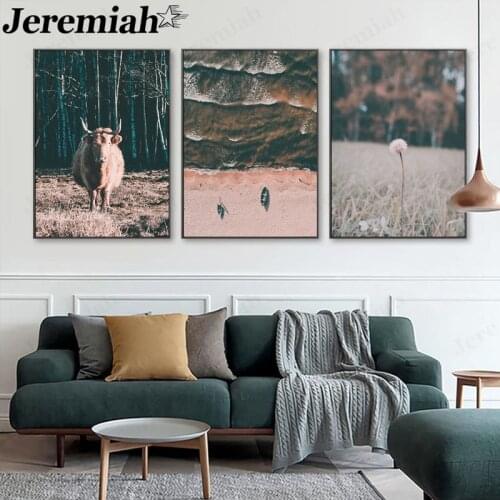 Autumn Plant Canvas Painting Dandelion Meadow Poster Natural Landscape Wall Art Modern Home Room Decoration