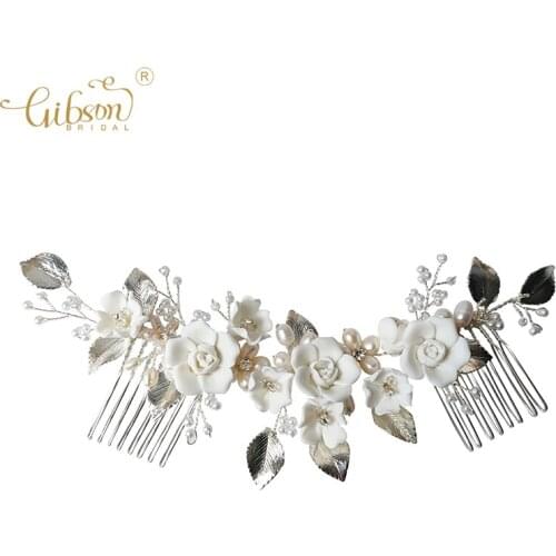 Handmade Ceramic Flowers Hair Accessories Wedding Long Hair Combs Bridal Headpiece Hairstyle Ideas