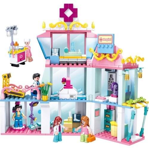 SLUBAN New Pink Girls Dream Medical Center City Hospital Friends Figures Building Blocks Bricks Classic Model Toys For Kids Gift