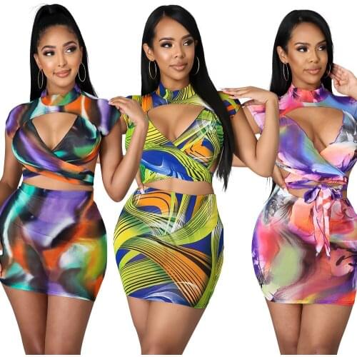 Summer New Fashion Womens Sexy Nude Umbilical Mesh Bandage Hollow Two-Piece Short Skirt Ultra-Short and Ultra-Thin