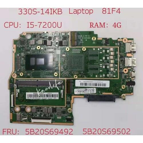 For Lenovo Ideapad 330S-14IKB Laptop Motherboard 81F4 CPU:I5-7200U RAM:4G DDR4 FRU:5B20S69502 5B20S69492 100% Test Ok